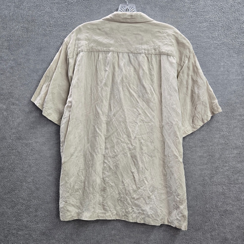 Tommy Bahama Men Button Up Shirt Large Beige 100% Silk Textured Palm Tree Collar - Picture 7 of 9